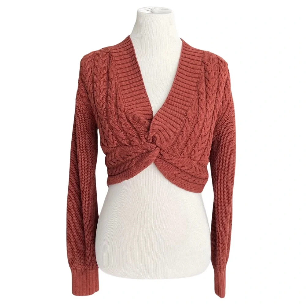 Free People Emilie Knit Two Piece Sweater Set Top Pants Cherry Cola Women’s M - Picture 5 of 16